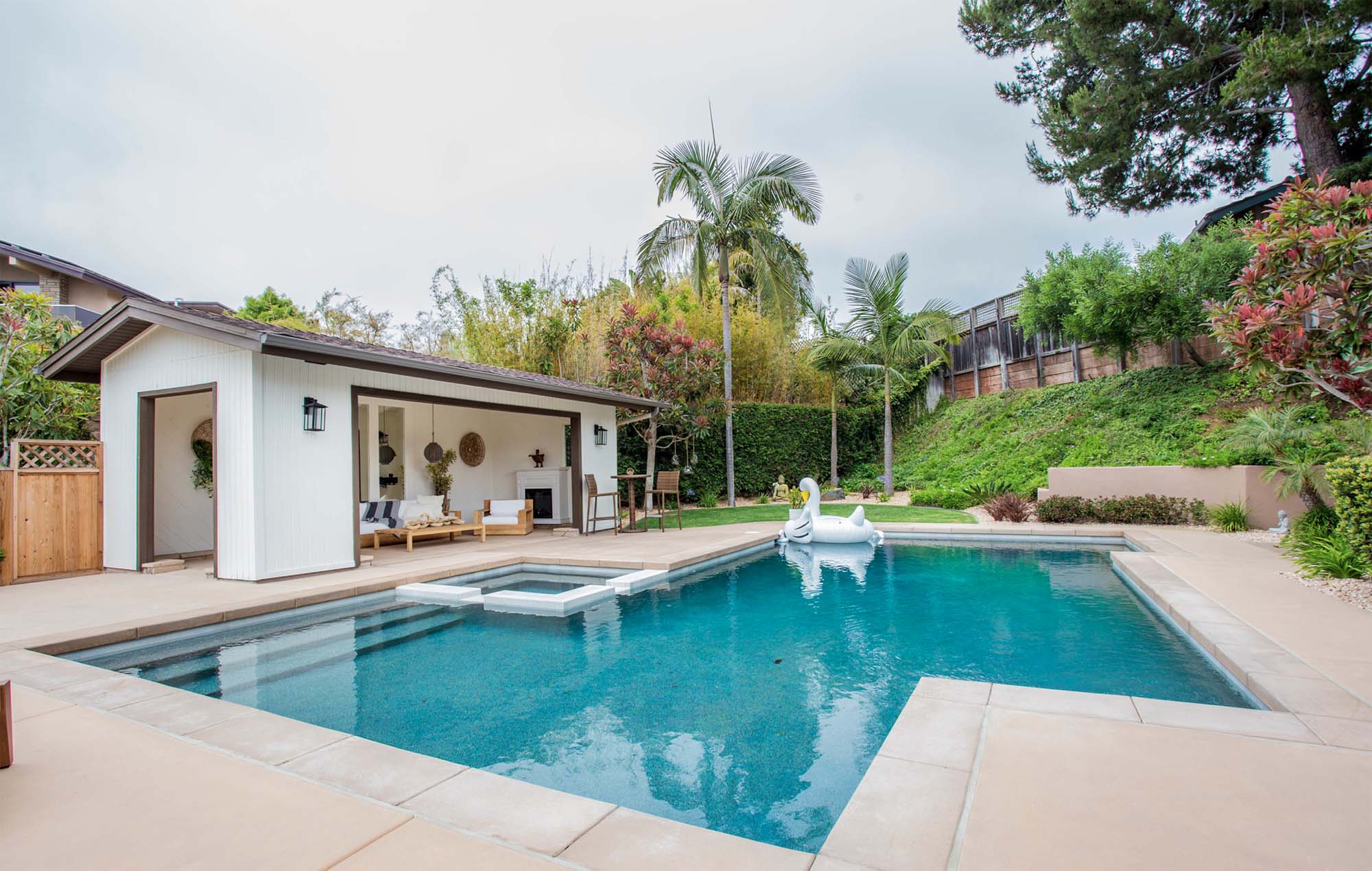 white exterior painting project of pool house cabana, ron rice painting del mar, 2000x1270 Exterior Painting Services in North Park