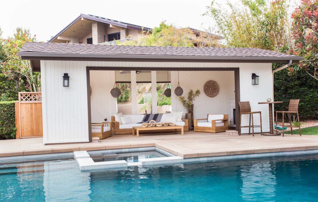 white-exterior-of-pool-house-cabana-ron-rice-painting-del-mar